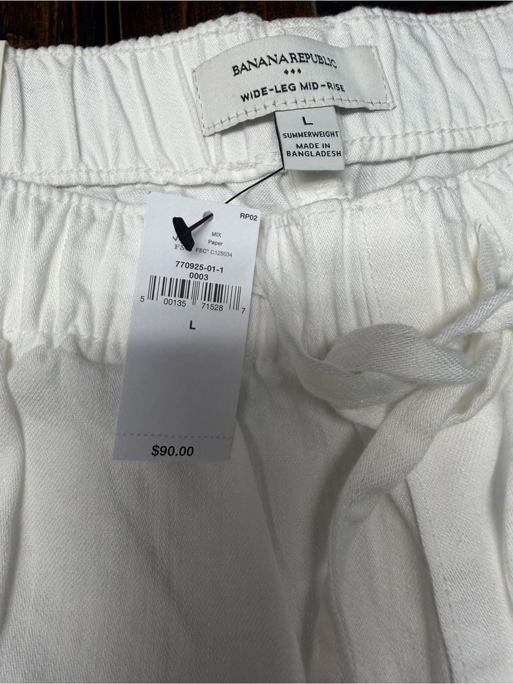 Banana Republic White Wide-Leg Mid-Rise Drawstring Pants
